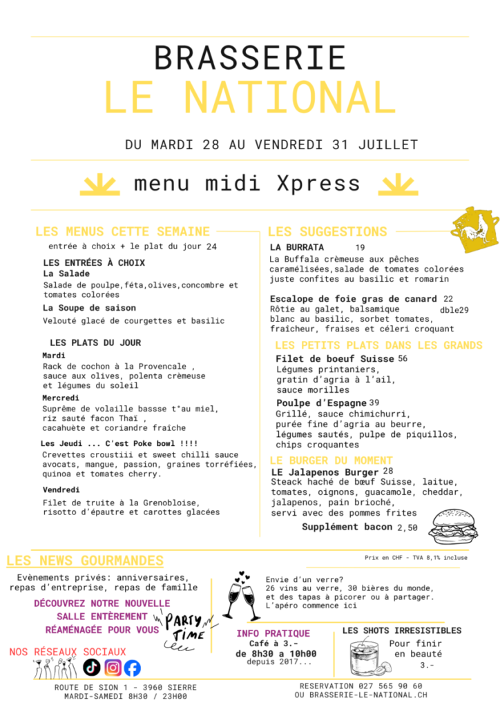 MENU du jour sem JUILLET