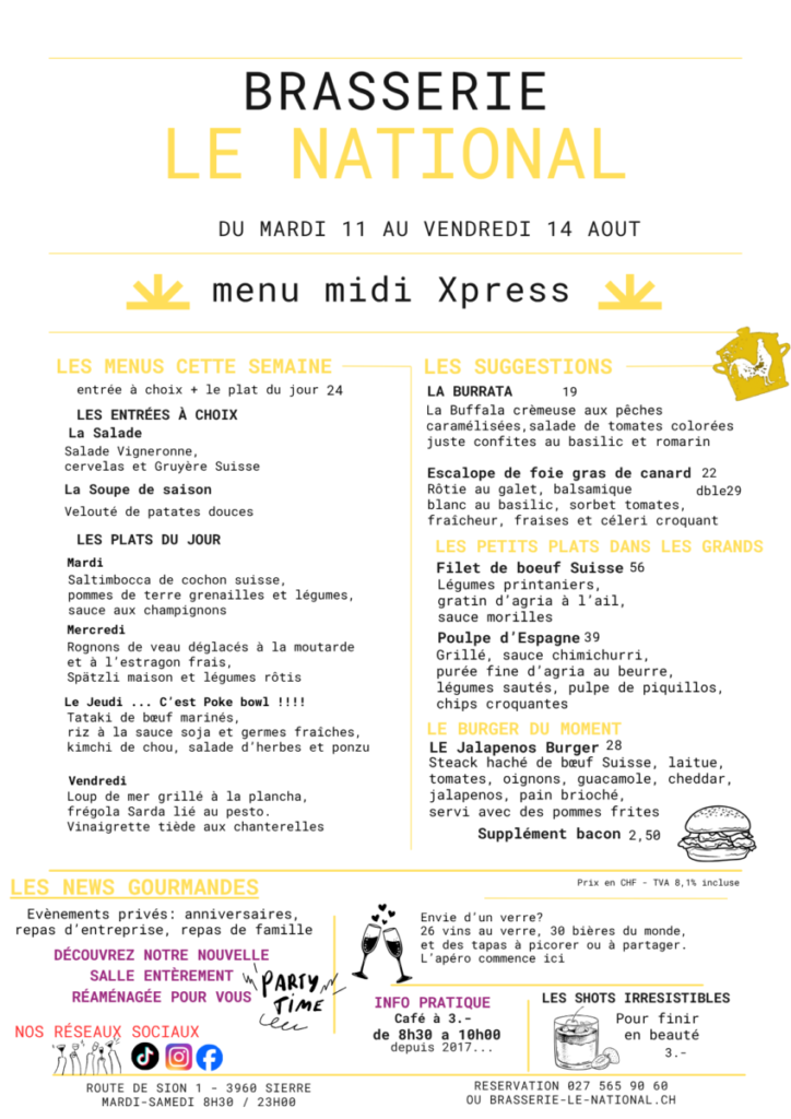 MENU du jour sem 33