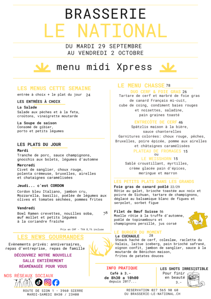 MENU DU JOUR SEM 40